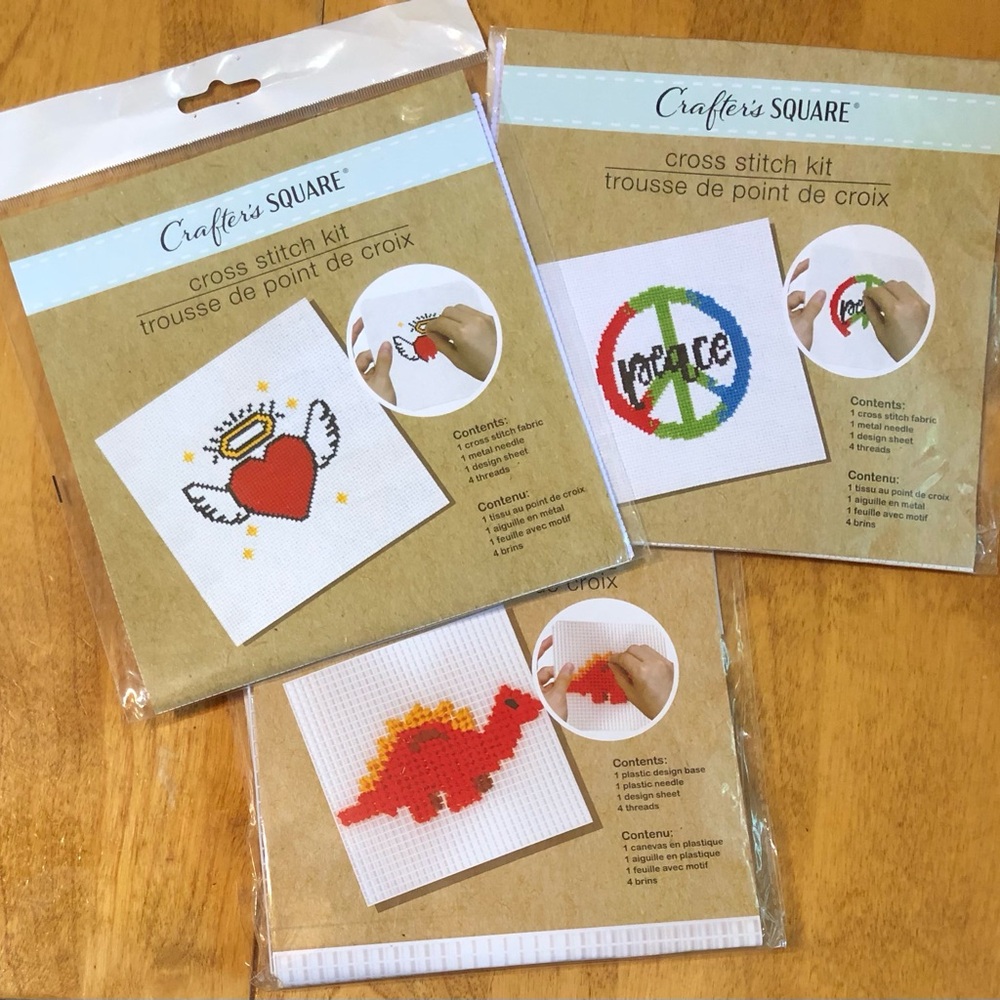 3 Cross Stitch Kits by Crafter’s Square. Easy for Beginners.